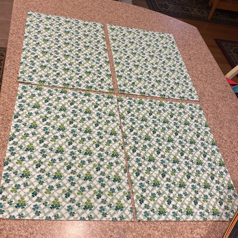 Longaberger 4 Fabric Shamrock Placemats Used Lots of Luck